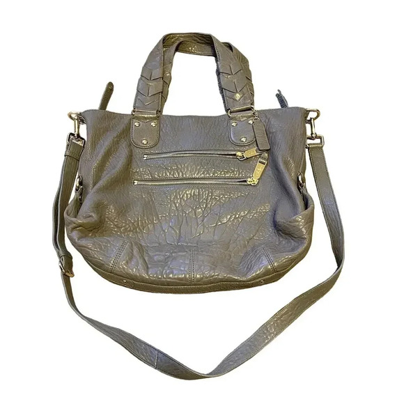 COLE HAAN Leather Bag Purse Detachable Crossbody Strap Medium Whimsigoth Gray - Picture 1 of 12